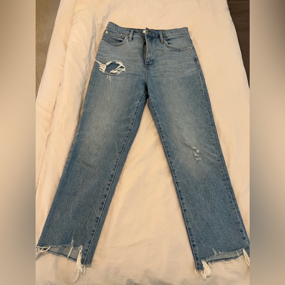 Madewell classic straight jeans with raw hem